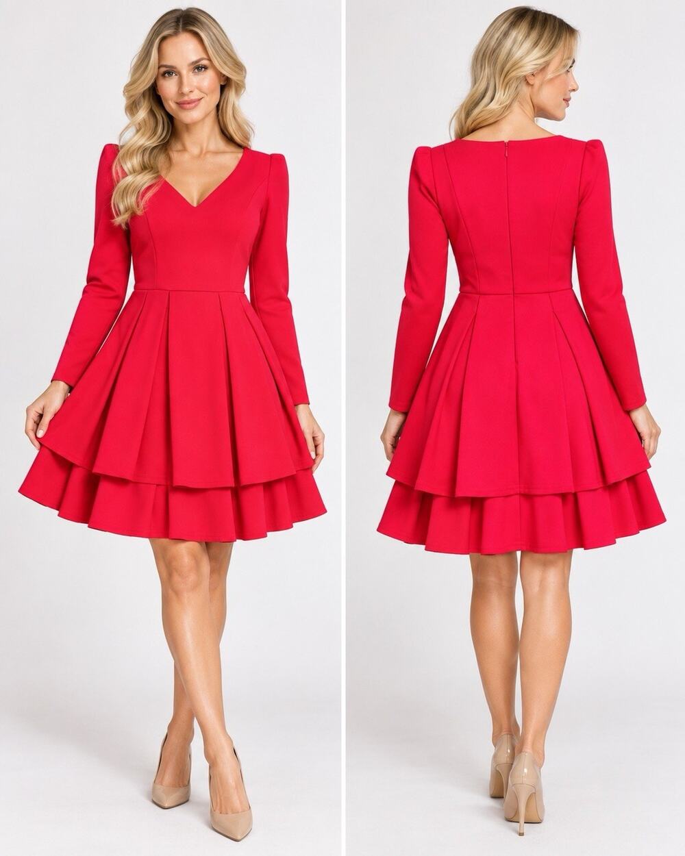 CBR Red Long Sleeve Pleated Fit & Flare Dress Size XL New With Tags